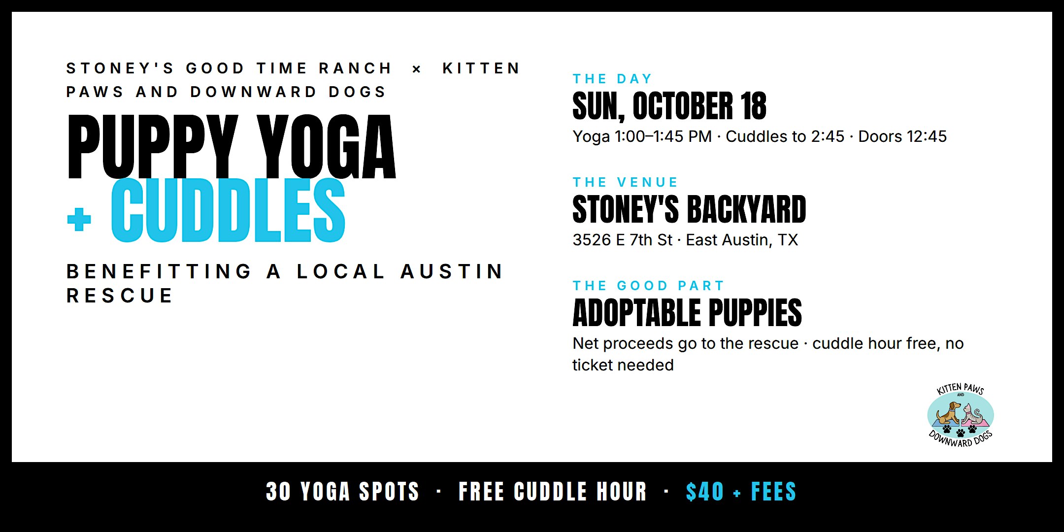 Puppy Yoga + Cuddles at Stoney's Benefitting a Local Austin Rescue
